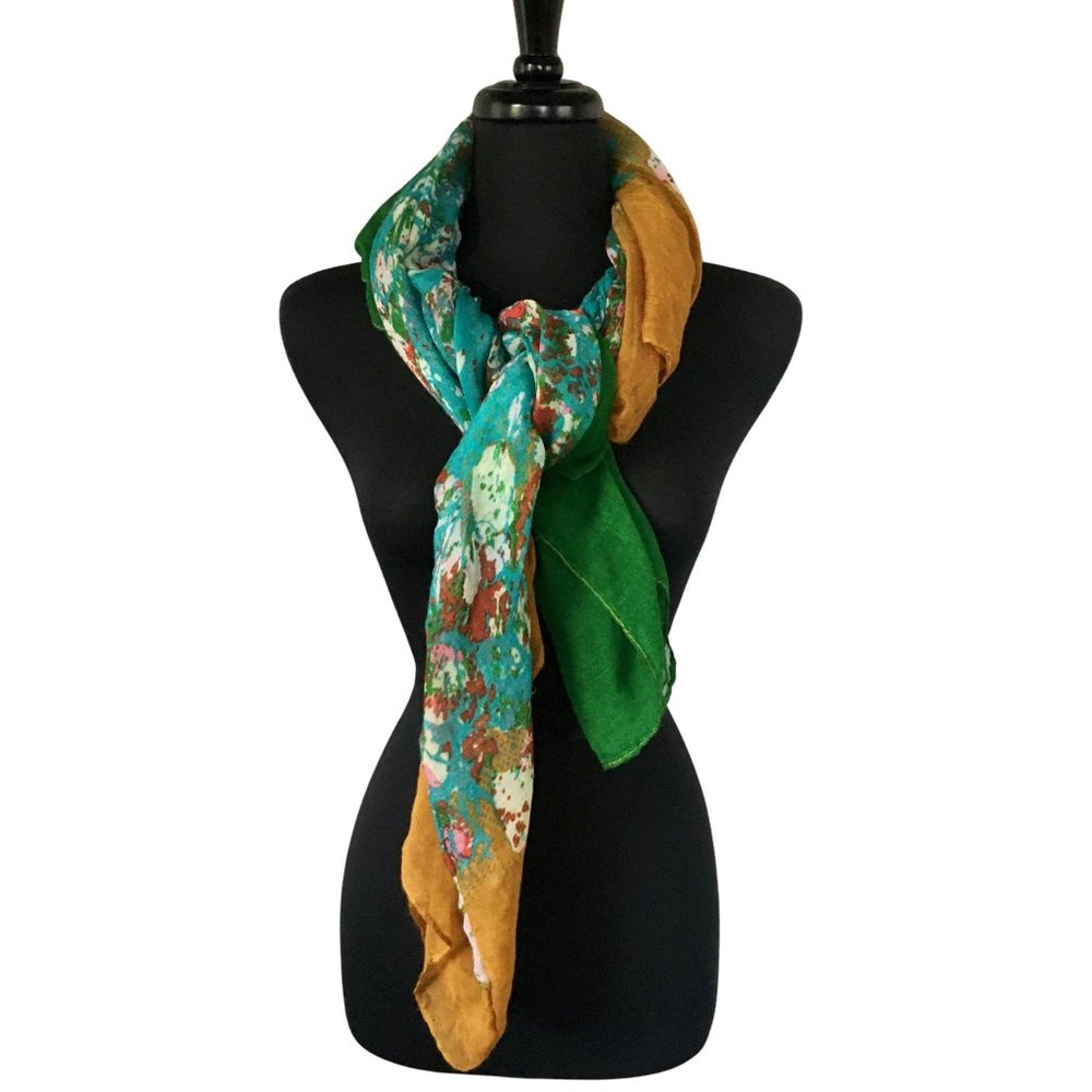 Mustard Yellow Green Turquoise Red Painterly Effects Mesh Infinity Scarf